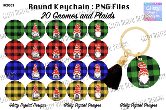 Gnomes Plaid Round Keychain PNG