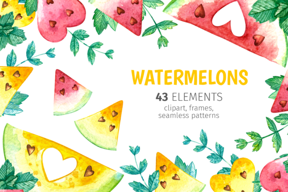Watermelons Clipart, Patterns and Frames